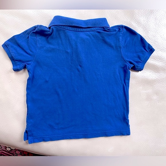 4/$20💥Girls Henley Puff Sleeve Polo Shirt, Ultramarine Blue, Cotton Pique - Picture 4 of 7